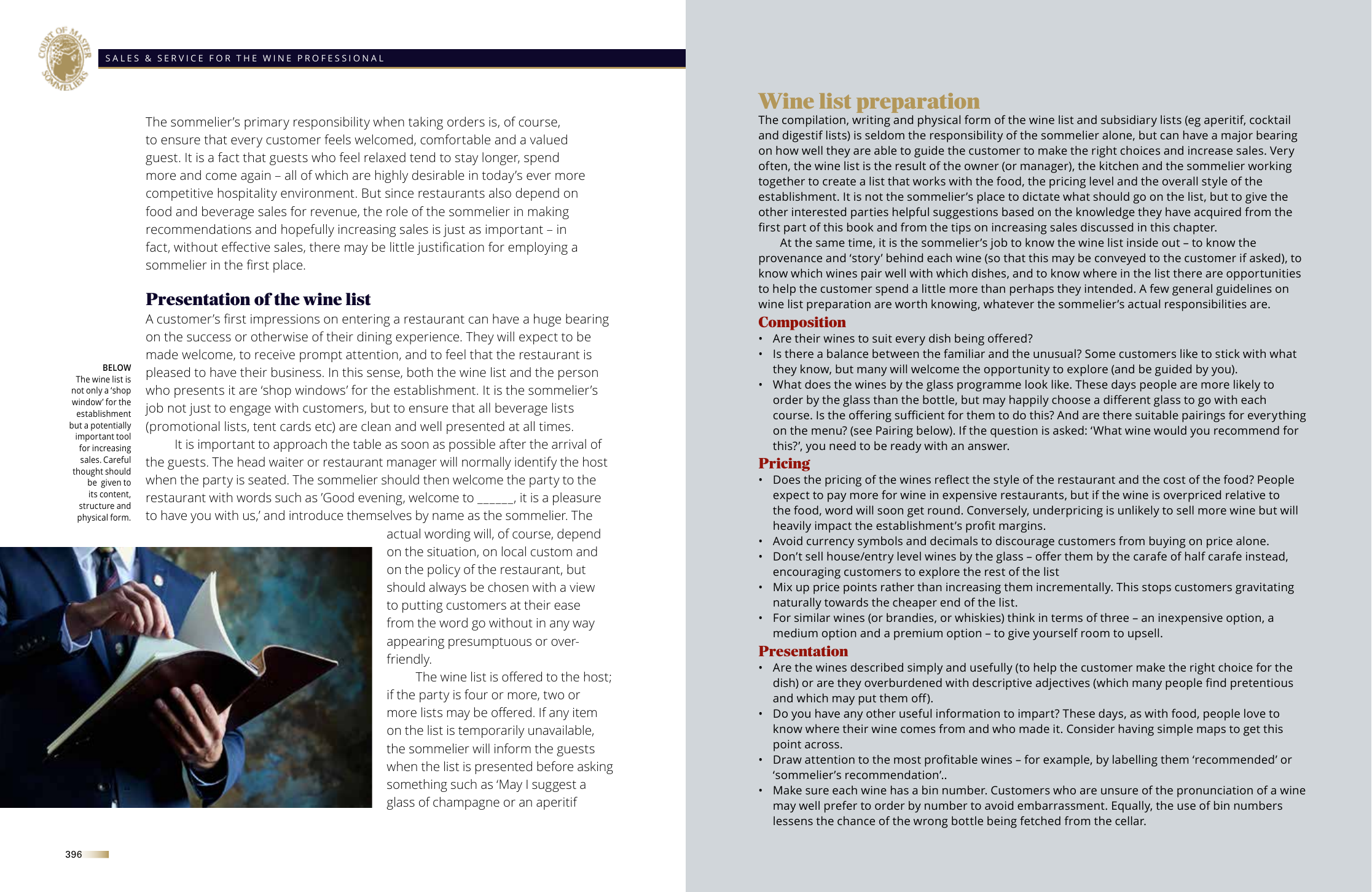 A page from Chapter 6: Presenting the wine list